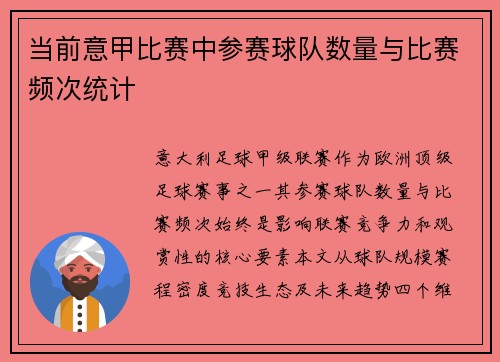 当前意甲比赛中参赛球队数量与比赛频次统计